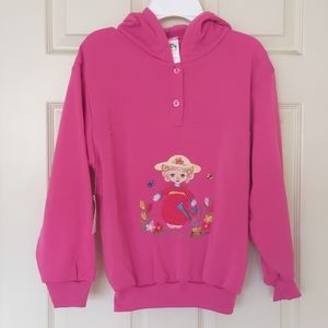 Girl's Hoodie fleece set with embroidered doll and flowers.
